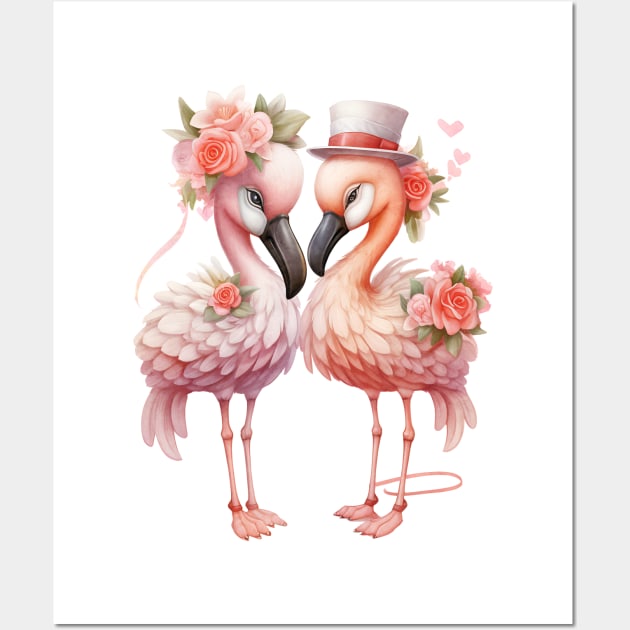 Flamingo Couple Gets Married Wall Art by Chromatic Fusion Studio